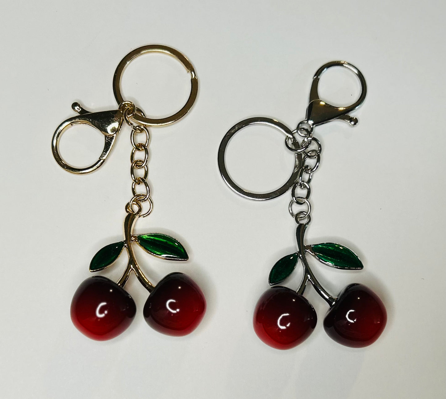 Cherry Bag Charm with Large Leaves