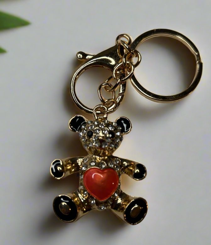 Bear Heart Rhinestone Bag Charm