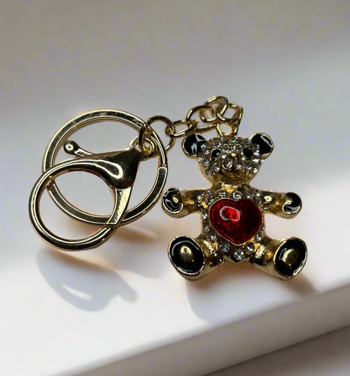Bear Heart Rhinestone Bag Charm