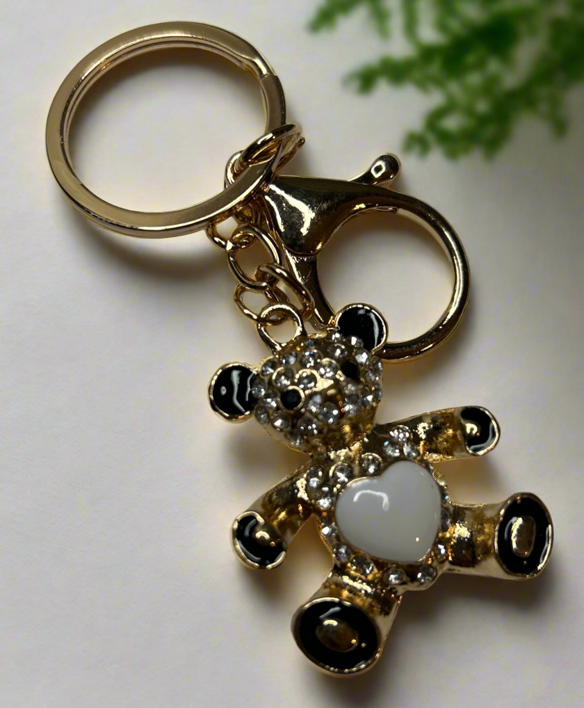Bear Heart Rhinestone Bag Charm