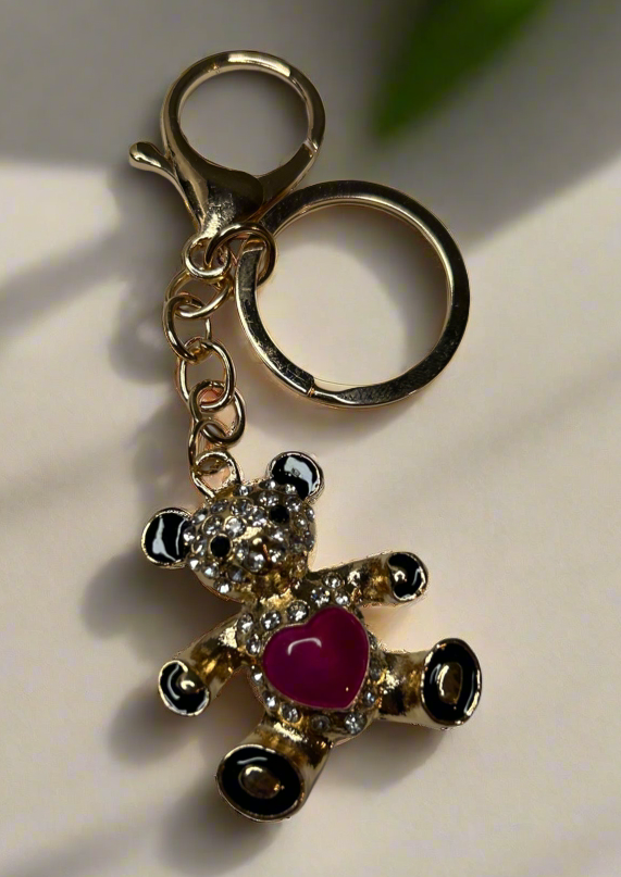 Bear Heart Rhinestone Bag Charm