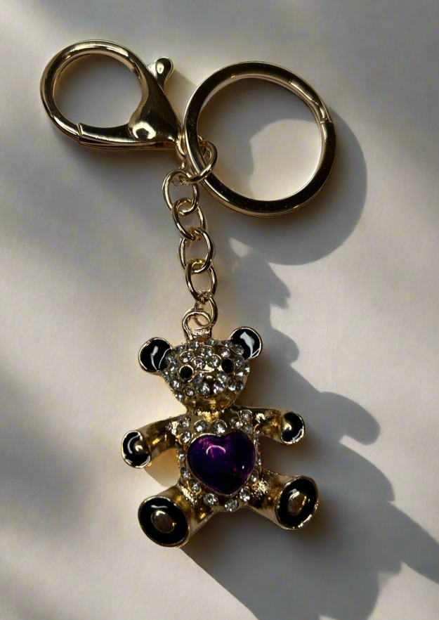 Bear Heart Rhinestone Bag Charm