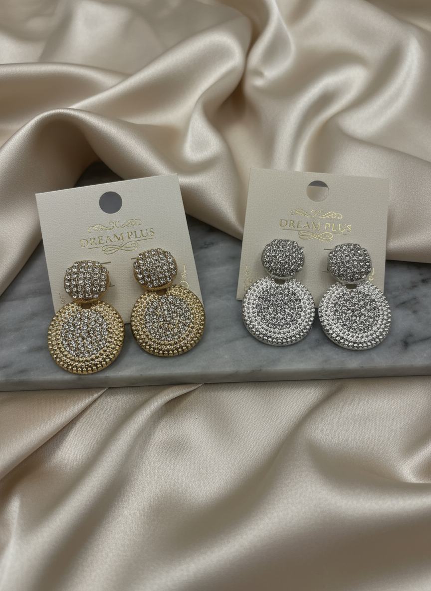 Luxurious Crystal Disc Drop Earrings - Both Variants